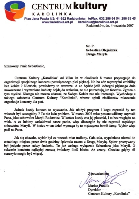 Podziękowanie dla Drugiej Maryli