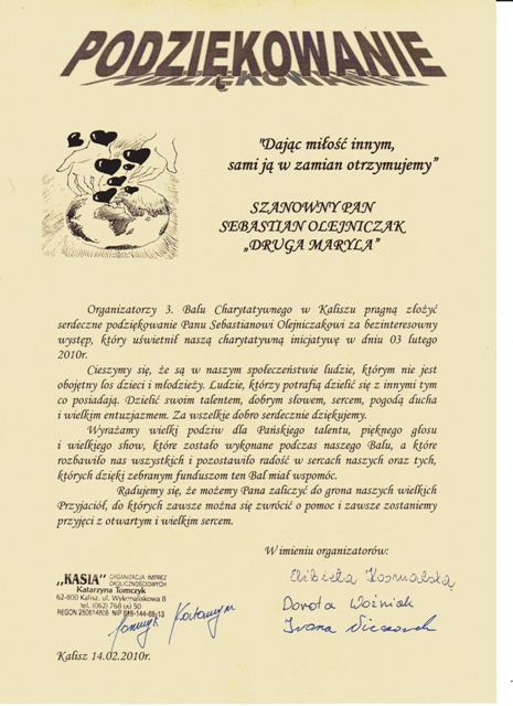 Podziękowanie dla Drugiej Maryli